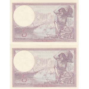 France, 5 Francs, 1933, UNC, p72e, (Total 2 consecutive banknotes)