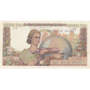 France, 10.000 Francs, 1952, AUNC, p132d
