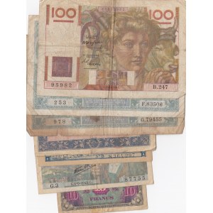 France, 1 Franc (2), 5 Francs, 10 Francs (3), 100 Francs, 1917/1948, POOR / XF, (Total 7 banknotes)