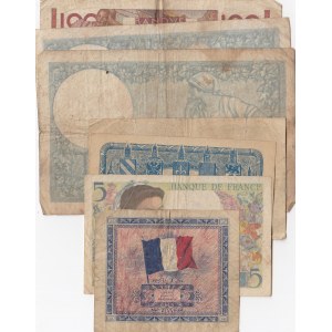 France, 1 Franc (2), 5 Francs, 10 Francs (3), 100 Francs, 1917/1948, POOR / XF, (Total 7 banknotes)