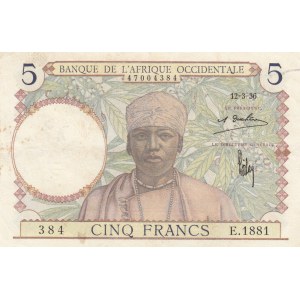 French West Africa, 5 Francs, 1936, XF, p21