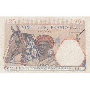 French West Africa, 25 Francs, 1942, XF, p27