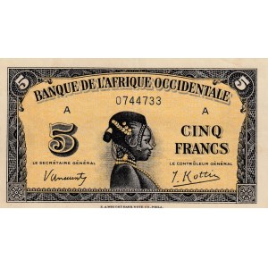 French West Afrıca, 5 Francs, 1942, AUNC (-), p28