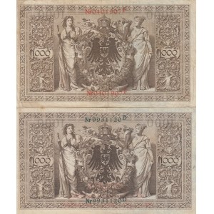 Germany, 1000 Mark, 1910, VF, p44, (Total 2 banknotes)