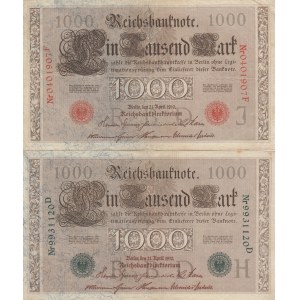 Germany, 1000 Mark, 1910, VF, p44, (Total 2 banknotes)