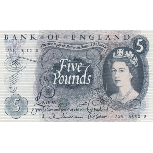 Great Britain, 5 Pounds, 1963, AUNC, p375a