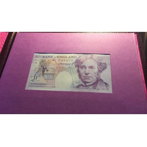 Great Britain, 20 pounds, 1988-1991, UNC, p380e and p384a  (RARE Pair of notes in Bank of England hand made folder, 1970 Series D Issue, last prefix 20X 9996691991 Series E Issue, First Prefix A01 999669NO certificate)