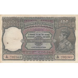 India, 100 Rupees, Calcutta, 1943, VF, p20f, RARE