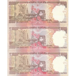 India, 1000 Rupees, 2011-2012, AUNC /UNC, p107, (Total 3 banknotes)