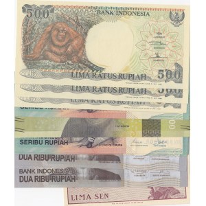 Indonesia, 5 Sen, 500 Rupiah (3), 1000 Rupiah (5) and 2000 Rupiah (2), 1965-2013, UNC, (Total 11 banknotes)