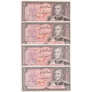 Iran, 20 Rials (4), 1974-1979, XF (+) / UNC, p100a2 (2)- p100c (2), (Total 4 banknotes)