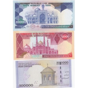 Iran, 5.000, 10.000 and 500.000 Rials, 1981-2015, UNC,  p139b-p134c-p154, (Total 3 banknotes)