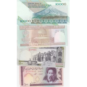 İran, 100 Riyals (5), 500 Riyals (5), 1000 Riyals (6) and 10.000 Riyals, 1985 / 1982 /1992/ 1992, UNC,  p140/ p137 /p143 / p146, (Total 17 banknotes)