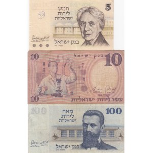 Israel, 5 Lirot, 10 Lirot and 100 Lirot, 1973/ 1958 / 1968, VF, p38/p32b / 37a, (Total 3 banknotes)