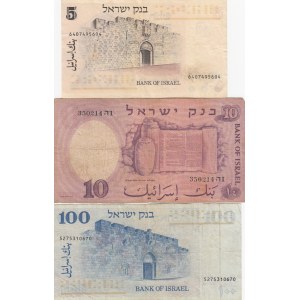 Israel, 5 Lirot, 10 Lirot and 100 Lirot, 1973/ 1958 / 1968, VF, p38/p32b / 37a, (Total 3 banknotes)