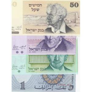Israel, 1 Lira, 5 Sheqalim, 10 Lirot and 50 Sheqalim, 1958/ 1973 /1978 /1978, UNC, p30/ p44 / p39 / p46, (Total 4 banknotes)