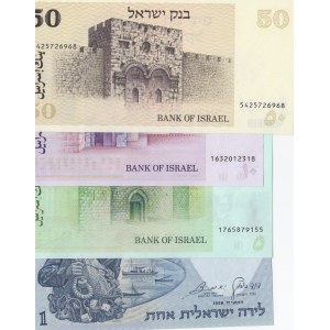 Israel, 1 Lira, 5 Sheqalim, 10 Lirot and 50 Sheqalim, 1958/ 1973 /1978 /1978, UNC, p30/ p44 / p39 / p46, (Total 4 banknotes)