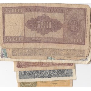 İtaly, 1 Lire, 5 Lire, 10 Lire, 50 Lire (2) and 100 Lire, POOR / VF, (Total 5 banknotes)