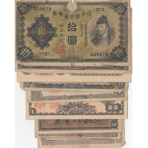 Japan, 50 sen (3), 1 Yen, 5 Yen (2), and 10 Yen (3), POOR / VERY FINE, (Total 9 banknotes)