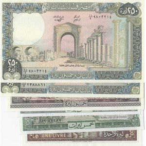 Lebanon, 1 Livre, 5 Livres (2), 50 Livres and 250 Livres (2), 1964-1986, UNC, (Total 6 banknotes)