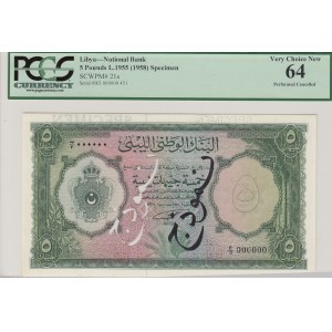 Libya, 5 pounds, 1955, UNC, p21s, SPECİMEN