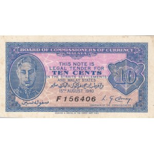 Malaya, 10 Cents, 1940, AUNC (+), P2