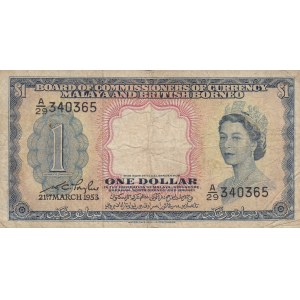 Malaya And British Borneo, 1 Dollar, 1953, FINE, p1