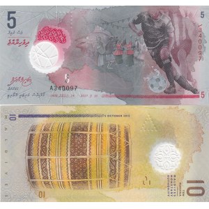 Maldives, 5 and 10 Rufiyaa, 2015-2017, UNC, (Total 2 banknotes)