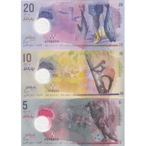 Maldives, 5-10 and 20 Rufiyaa, 2015-2017, UNC, (Total 3 banknotes)