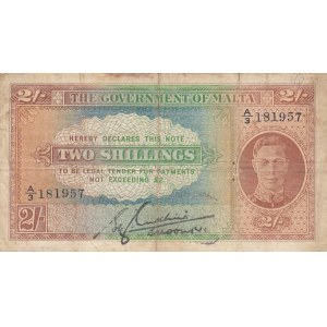 Malta, 2 Shillings, 1942, VF (-), p17