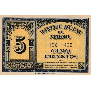 Morocco, 5 Francs, 1943, UNC (-), p24
