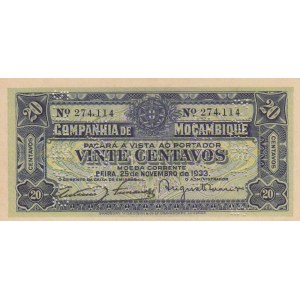 Mozambique, 20 Centavos, 1933, UNC, pR29, CANCELLED