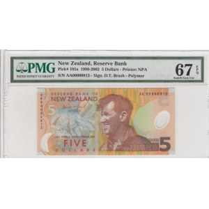 New Zelland, 5  dollars, 1999-2002, UNC, p185a