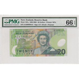 New Zelland, 20 dollars, 1999-2003, UNC, p187a