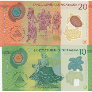 Nicaragua, 10 Cordobas and 20 Cordabas, 2015, UNC, p201 / p209, (Total   banknotes)