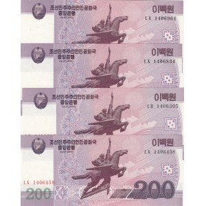 North Korea, 200 Won, 2008, UNC, p62, (Total 4 banknotes)