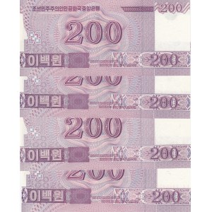 North Korea, 200 Won, 2008, UNC, p62, (Total 4 banknotes)