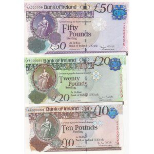 Northern Ireland, 10-20-50 Pounds, 2013, UNC, p87-p88-p89, (TOTAL THREE BANKNOTES)