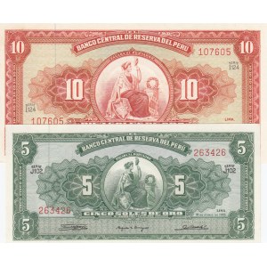 Peru, 5 Soles de Oro and 10 Soles de Oro, 1965-1966, UNC, p83/ p84, (Total 2 banknotes)