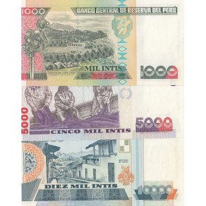 Peru, 1000 İntis, 5000 İntis and 10.000 İntis, 1988, UNC, p136 / p137 / p140, (Total 3 banknotes)