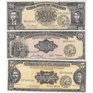 Phillipines, 5, 10 and 20 Pesos, 1949, UNC, p135e- p136e- p137e, (Total 3 Banknotes)