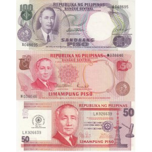 Phillipines, 50 Pesos (2) and 100 Pesos, 1969 and 2013, UNC, p146b- p217- p147a, (Total 3 banknotes)
