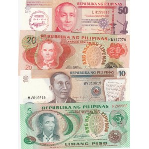 Philippines, 5 / 10 / 20 / 50  Piso, 1970-1999, UNC, p153 / p168b / p162 / p191 (Total 4 banknotes)