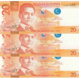 Philippines, 20 Piso, 2010, ÇİL, p206, (Total 3 banknotes)