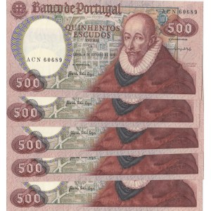 Portugal, 500 Escudos, 1979, AUNC (+), p177, (Total 5 banknotes)
