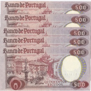 Portugal, 500 Escudos, 1979, AUNC (+), p177, (Total 5 banknotes)