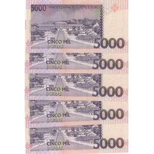 Saint Thomas and Prince, 5000 Dobras, 2013, UNC, p65d, (Total 5 consecutive banknotes)