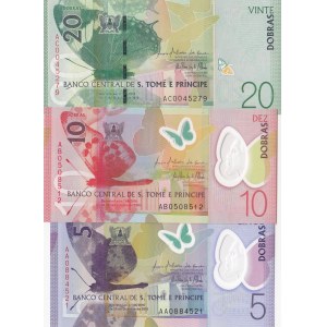 Saint Thomas and Prince, 5 Dobras, 10 Dobras and 20 Dobras, 2016-2017, UNC, (Total 3 banknotes)