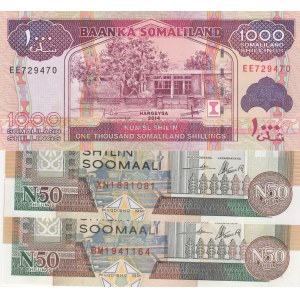 Somaliland, 50 Shillings (2) and 1000 Shillings, 1991-2014, UNC, p17 / p20c, (Total 3 banknotes)