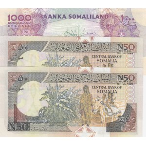 Somaliland, 50 Shillings (2) and 1000 Shillings, 1991-2014, UNC, p17 / p20c, (Total 3 banknotes)